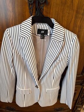H&M White Blazer with Navy Pinstripes